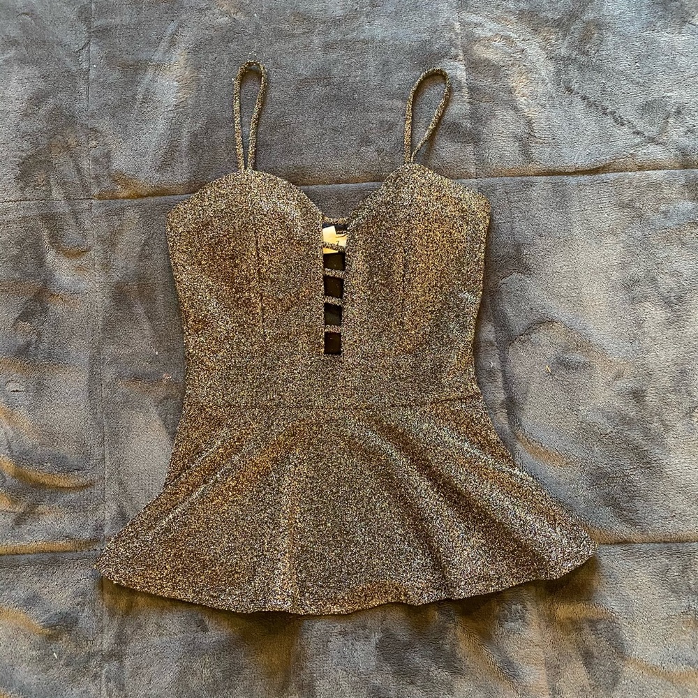 Sliver shiny low cut top